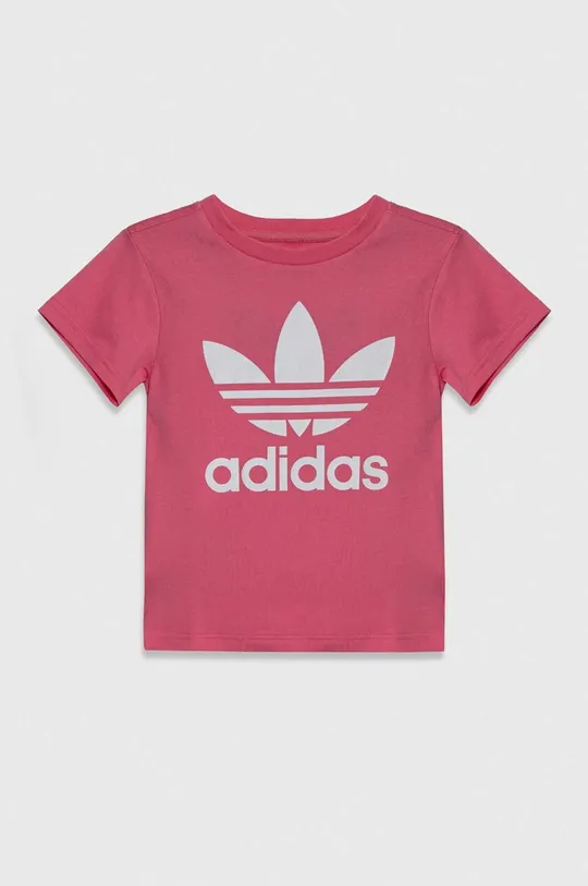 różowy adidas Originals t-shirt bawełniany dziecięcy TREFOIL TEE Dziewczęcy