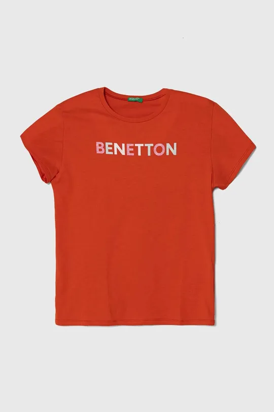 pomarańczowy United Colors of Benetton t-shirt bawełniany dziecięcy Dziewczęcy
