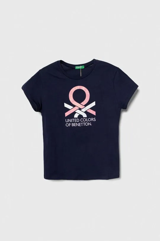 tmavomodrá Detské bavlnené tričko United Colors of Benetton Dievčenský