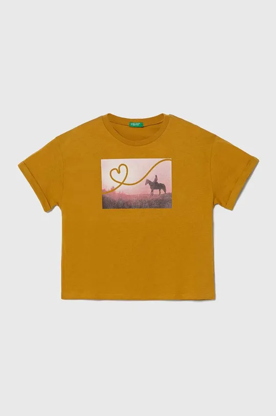 zlatna Dječja pamučna majica kratkih rukava United Colors of Benetton Za djevojčice