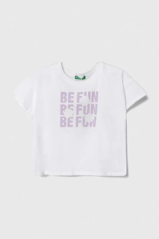 белый Детская хлопковая футболка United Colors of Benetton Для девочек