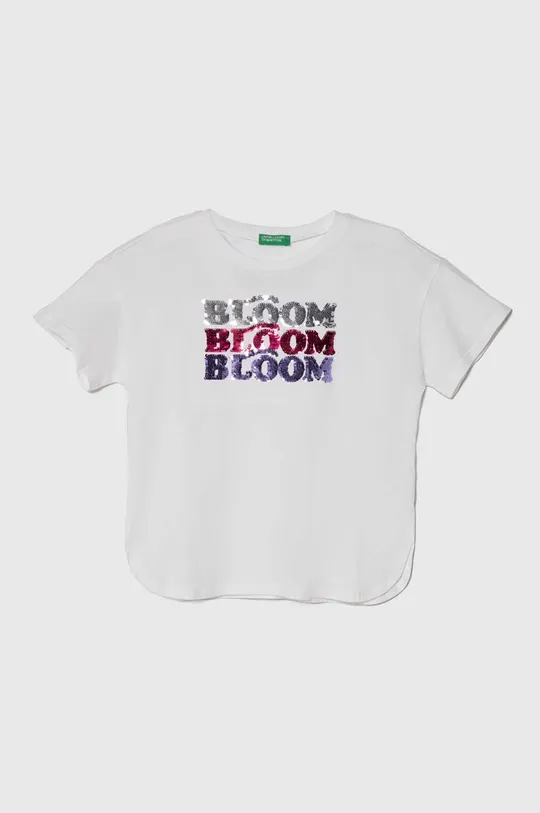 biały United Colors of Benetton t-shirt bawełniany dziecięcy Dziewczęcy