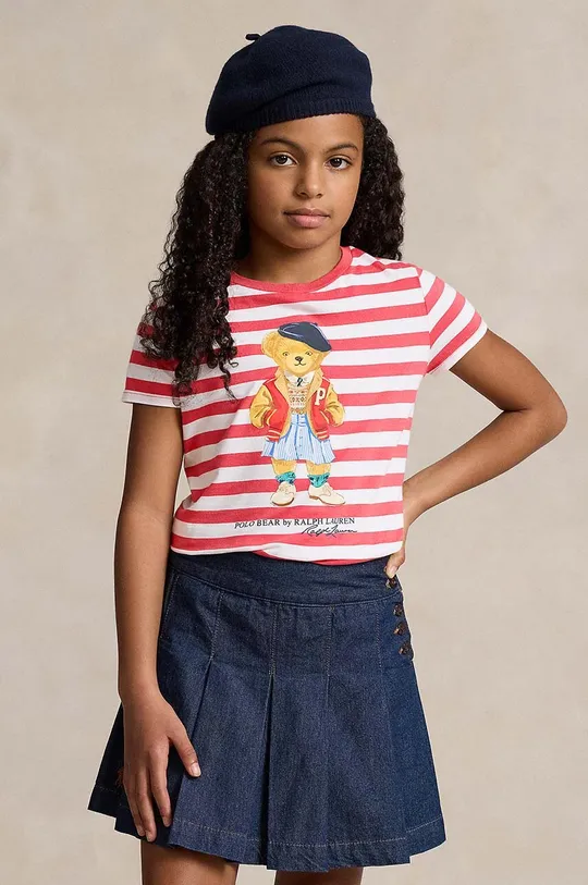червоний Дитяча бавовняна футболка Polo Ralph Lauren Для дівчаток