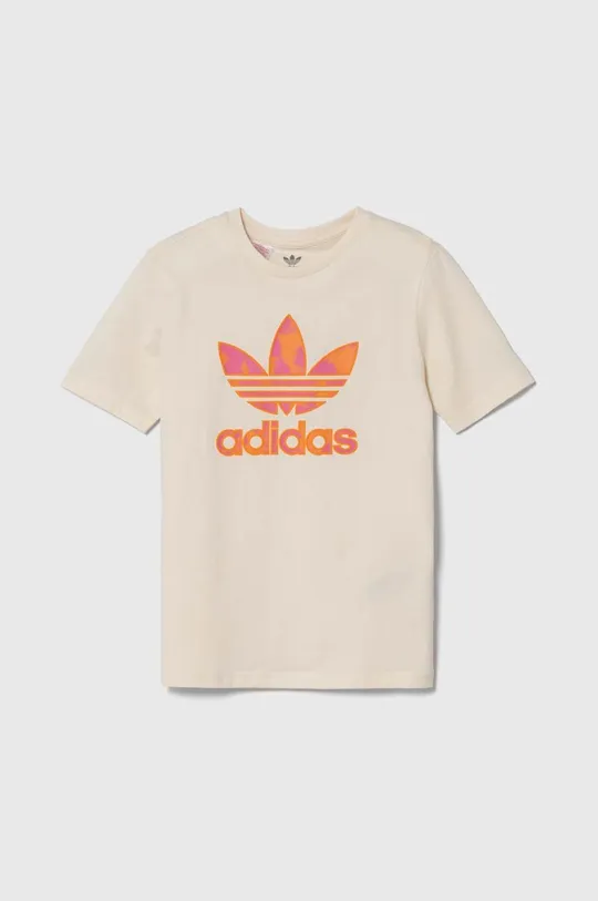 бежевый Детская хлопковая футболка adidas Originals Для девочек