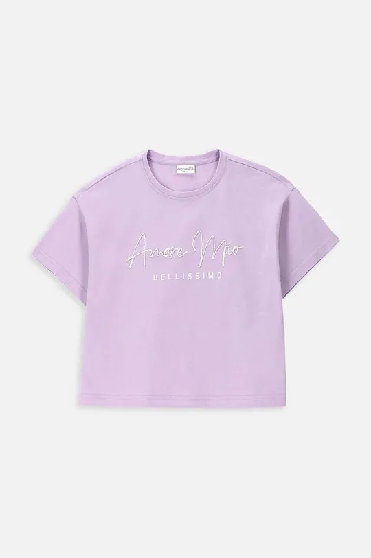 Otroška bombažna kratka majica Coccodrillo vijolična