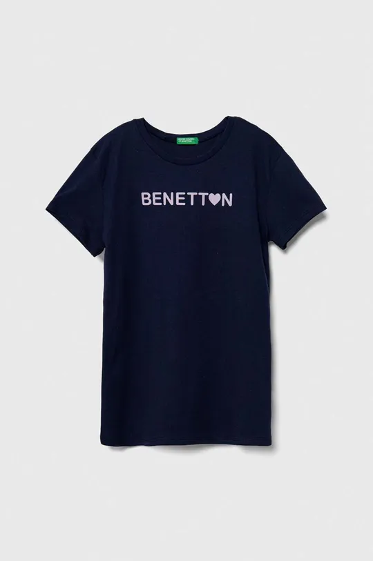 темно-синій Дитяча бавовняна футболка United Colors of Benetton Для дівчаток