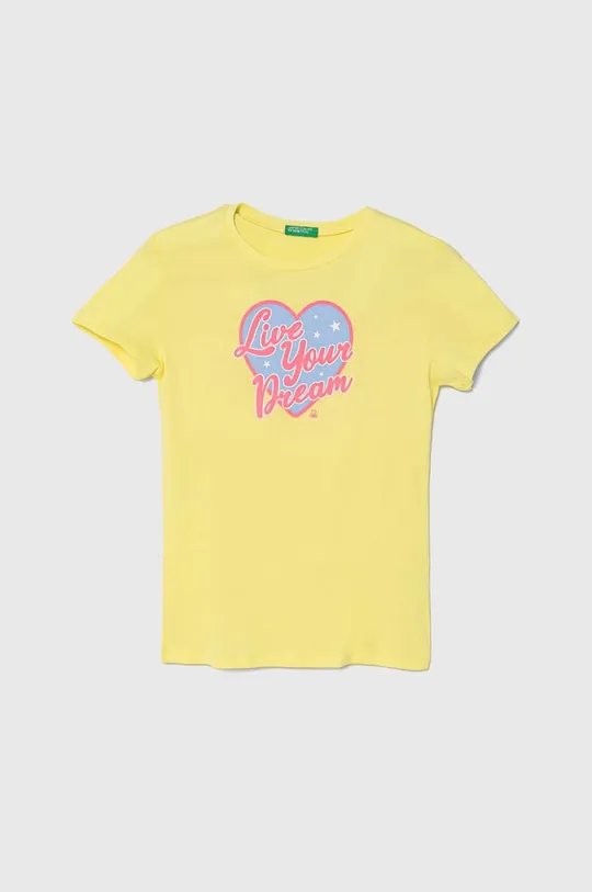 жовтий Дитяча бавовняна футболка United Colors of Benetton Для дівчаток
