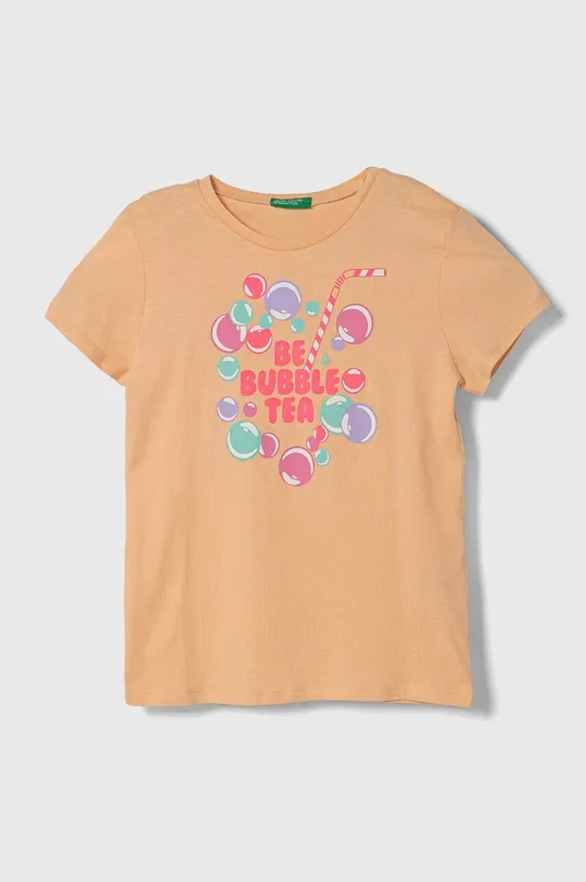 оранжевый Детская хлопковая футболка United Colors of Benetton Для девочек