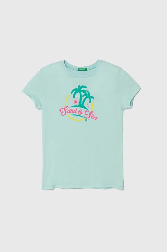 бірюзовий Дитяча бавовняна футболка United Colors of Benetton Для дівчаток