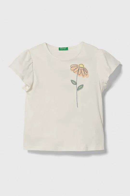 бежевый Детская хлопковая футболка United Colors of Benetton Для девочек