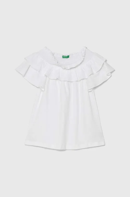 bela Otroška kratka majica iz lanene mešanice United Colors of Benetton Dekliški