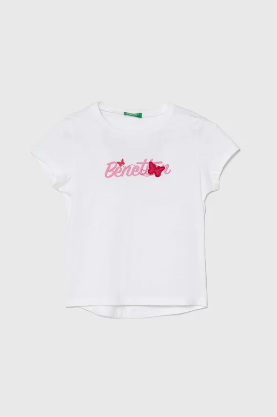 белый Детская хлопковая футболка United Colors of Benetton Для девочек