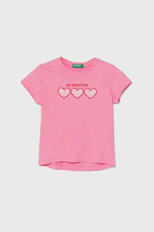 różowy United Colors of Benetton t-shirt bawełniany dziecięcy Dziewczęcy