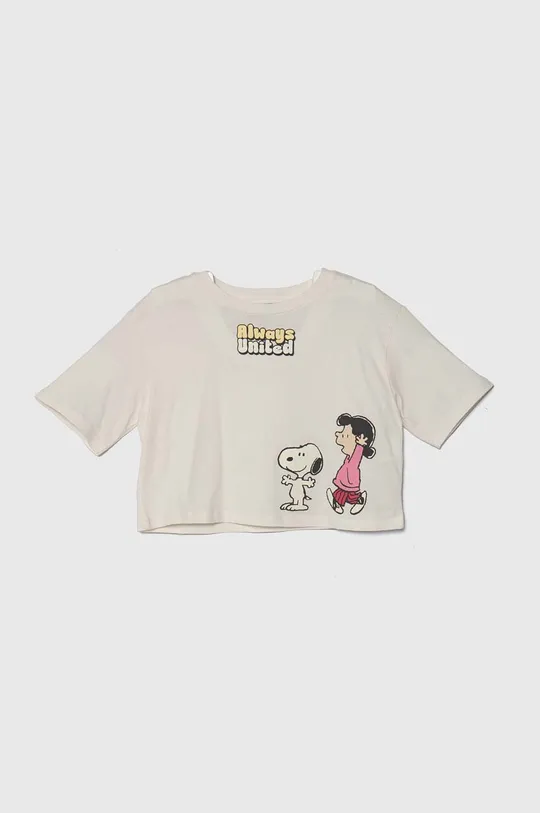 beżowy United Colors of Benetton t-shirt bawełniany dziecięcy X Peanuts Dziewczęcy