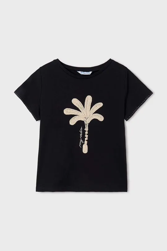 чёрный Детская хлопковая футболка Mayoral Для девочек