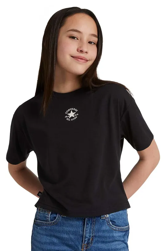 чёрный Детская хлопковая футболка Converse Для девочек