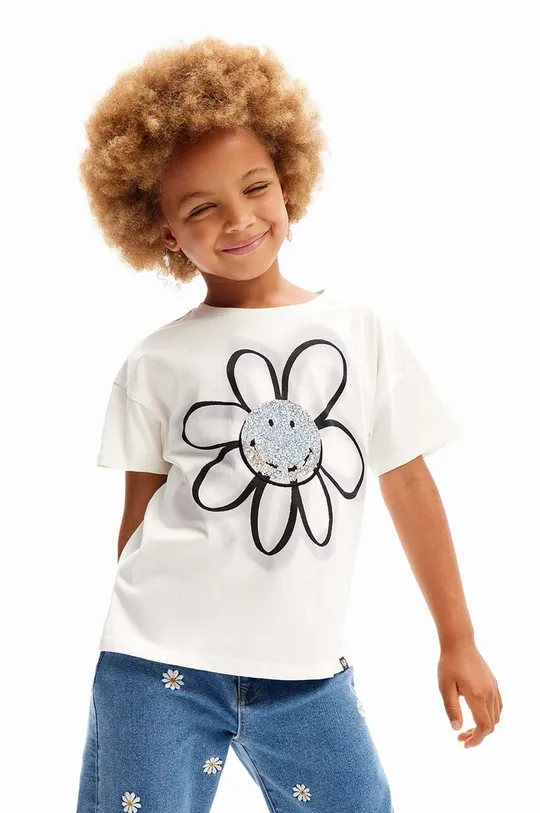 biały Desigual t-shirt bawełniany dziecięcy Dziewczęcy