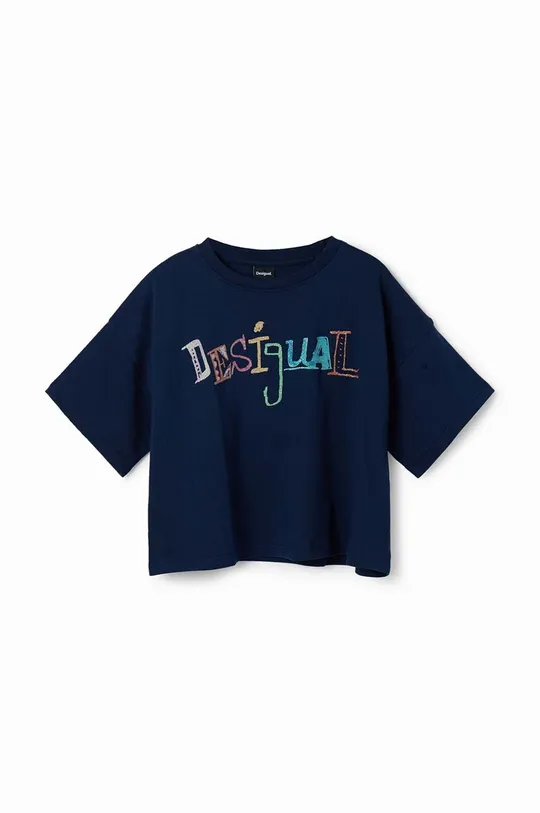 Otroška bombažna kratka majica Desigual mornarsko modra