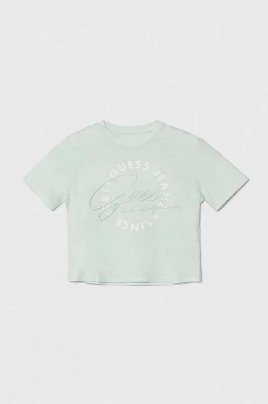 бірюзовий Дитяча бавовняна футболка Guess Для дівчаток