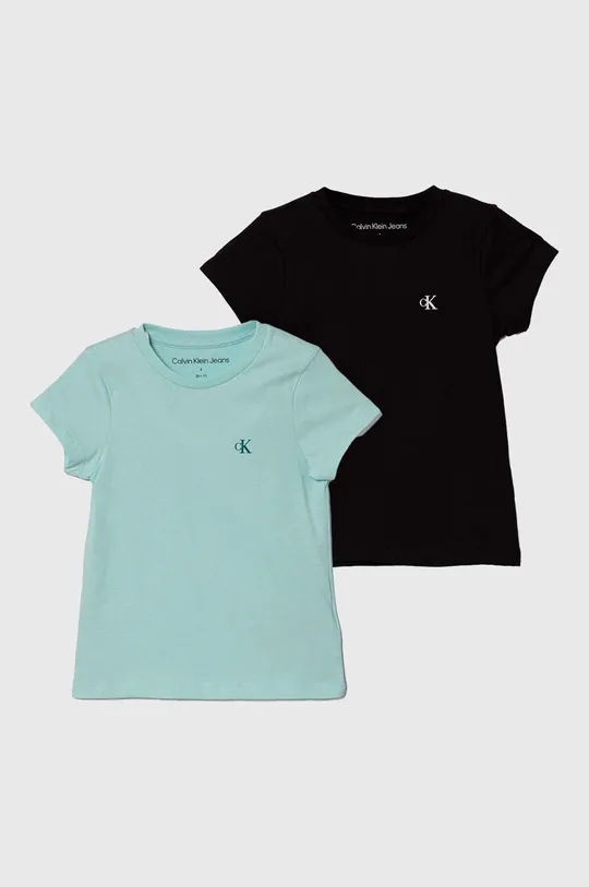 tirkizna Dječja pamučna majica kratkih rukava Calvin Klein Jeans 2-pack Za djevojčice