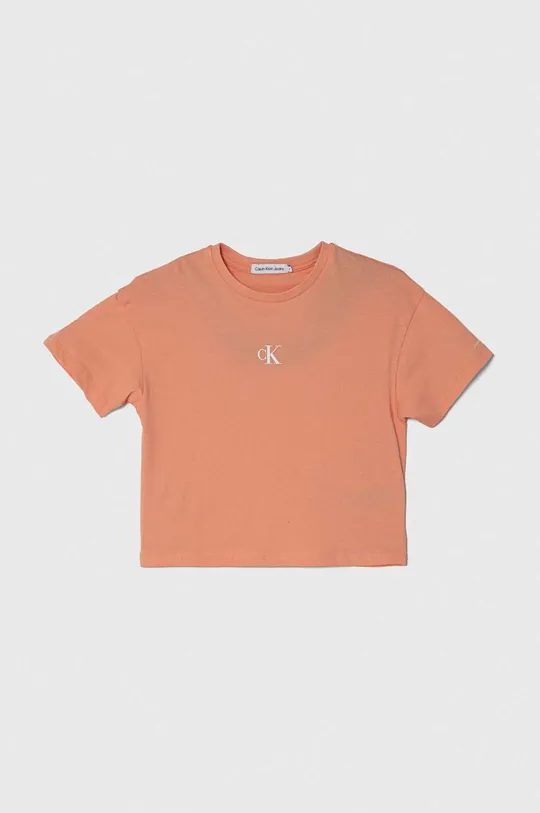 oranžna Otroška bombažna kratka majica Calvin Klein Jeans Dekliški