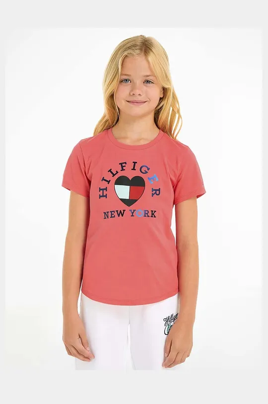 рожевий Дитяча бавовняна футболка Tommy Hilfiger Для дівчаток