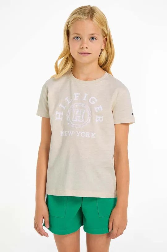 бежевий Дитяча бавовняна футболка Tommy Hilfiger Для дівчаток