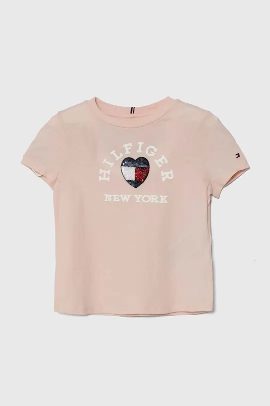 roza Dječja pamučna majica kratkih rukava Tommy Hilfiger Za djevojčice