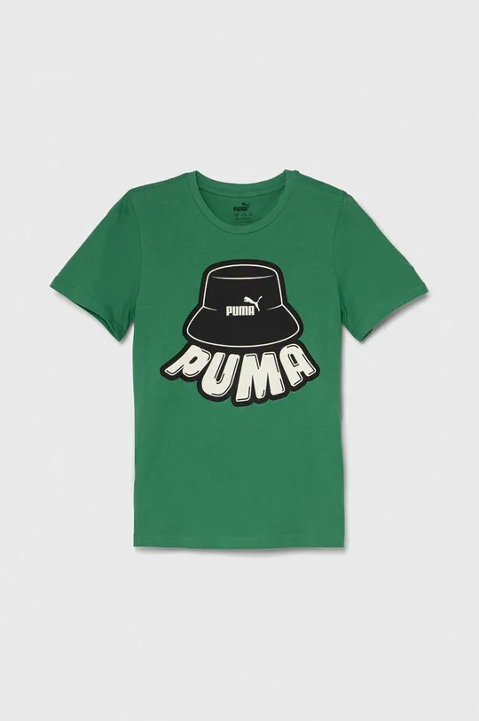 зелёный Детская хлопковая футболка Puma ESS+ MID 90s Graphic B Детский