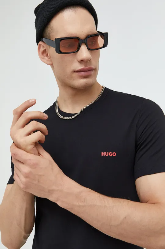 czarny HUGO t-shirt bawełniany 3-pack Męski