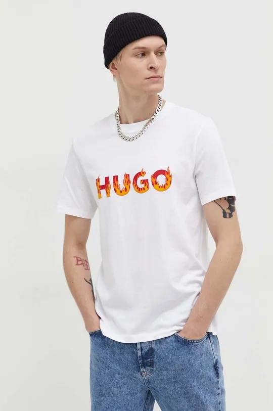 μπεζ Βαμβακερό μπλουζάκι HUGO