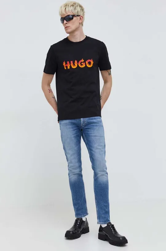 Βαμβακερό μπλουζάκι HUGO μαύρο