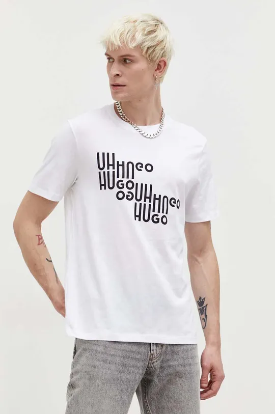 белый Хлопковая футболка HUGO Мужской