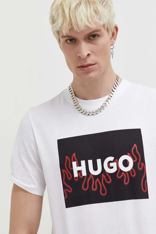 λευκό Βαμβακερό μπλουζάκι HUGO