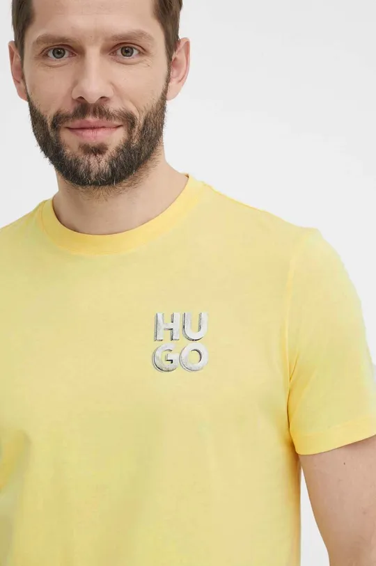 κίτρινο Βαμβακερό μπλουζάκι HUGO Ανδρικά
