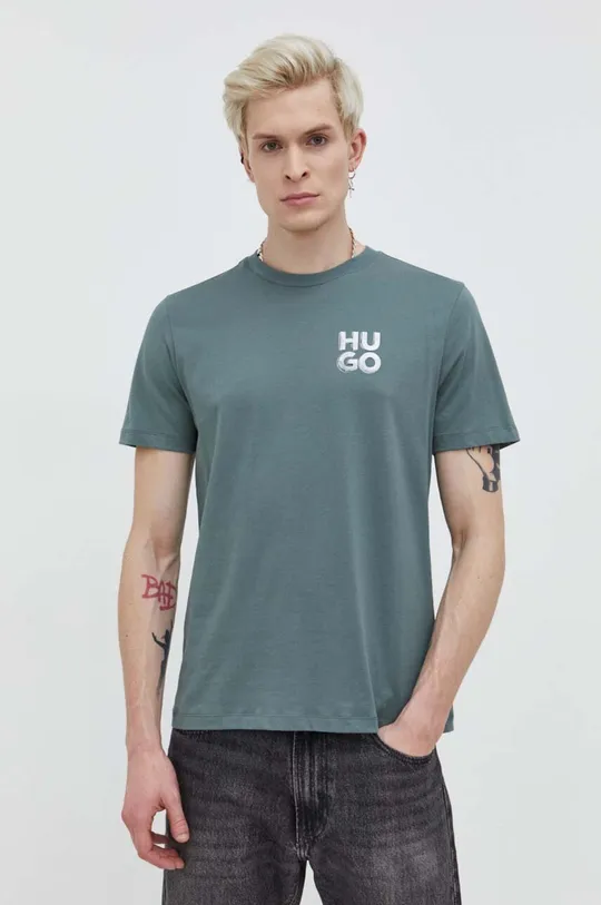 zielony HUGO t-shirt bawełniany Męski
