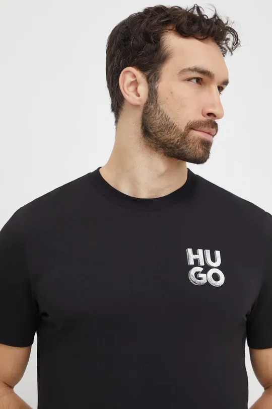 czarny HUGO t-shirt bawełniany Męski