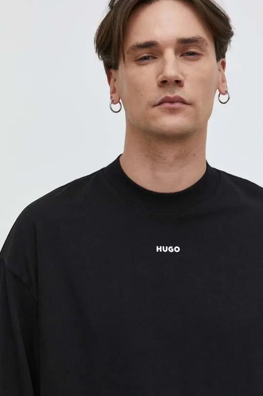 čierna Bavlnené tričko s dlhým rukávom HUGO