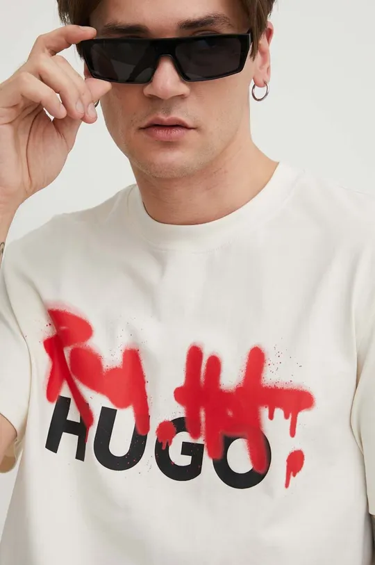 beżowy HUGO t-shirt bawełniany