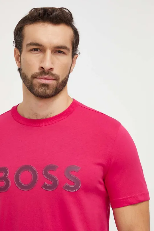 ροζ Βαμβακερό μπλουζάκι Boss Green Ανδρικά