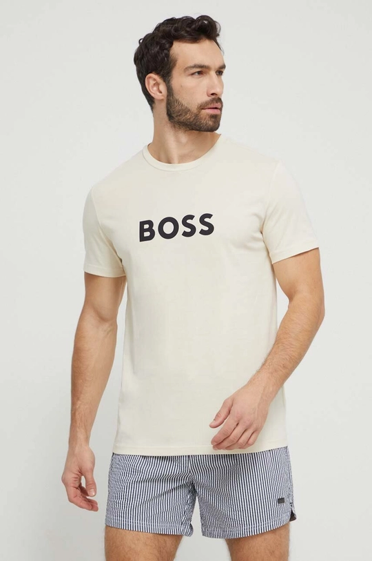 beżowy BOSS t-shirt bawełniany Męski