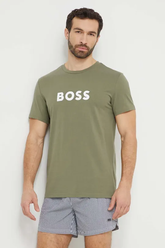 зелёный Хлопковая футболка BOSS Мужской