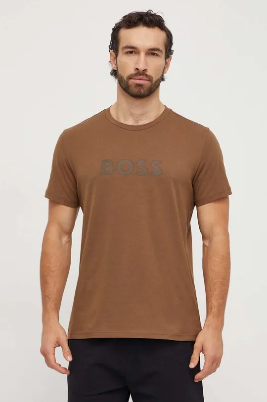 коричневый Хлопковая футболка BOSS Мужской