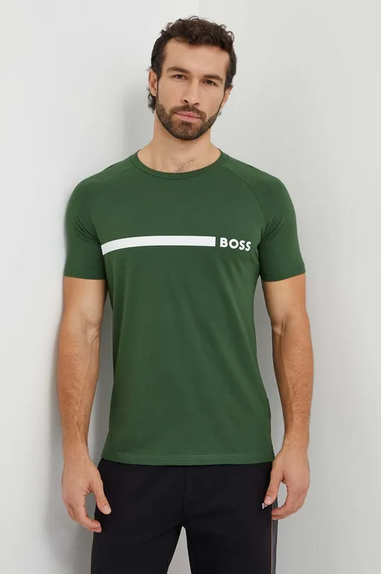 zelena Bombažna kratka majica BOSS Moški
