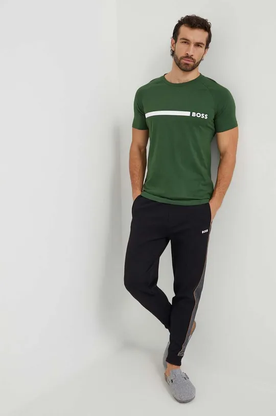 Βαμβακερό μπλουζάκι BOSS πράσινο