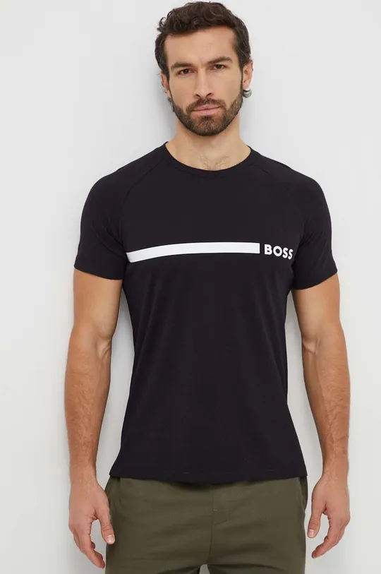 μαύρο Βαμβακερό μπλουζάκι BOSS Ανδρικά