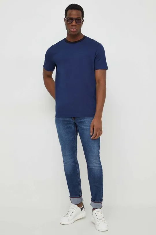 Βαμβακερό μπλουζάκι BOSS σκούρο μπλε