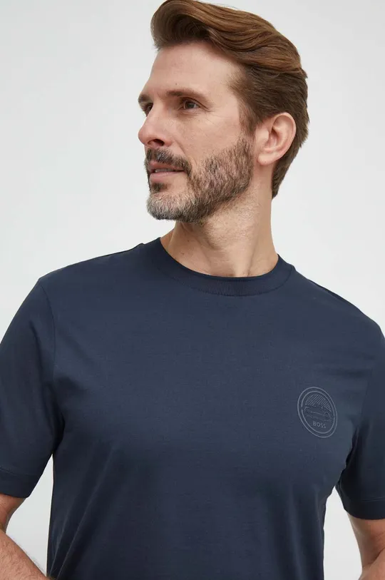 mornarsko modra Bombažna kratka majica BOSS Moški