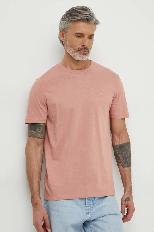 ροζ Βαμβακερό μπλουζάκι Boss Orange Ανδρικά
