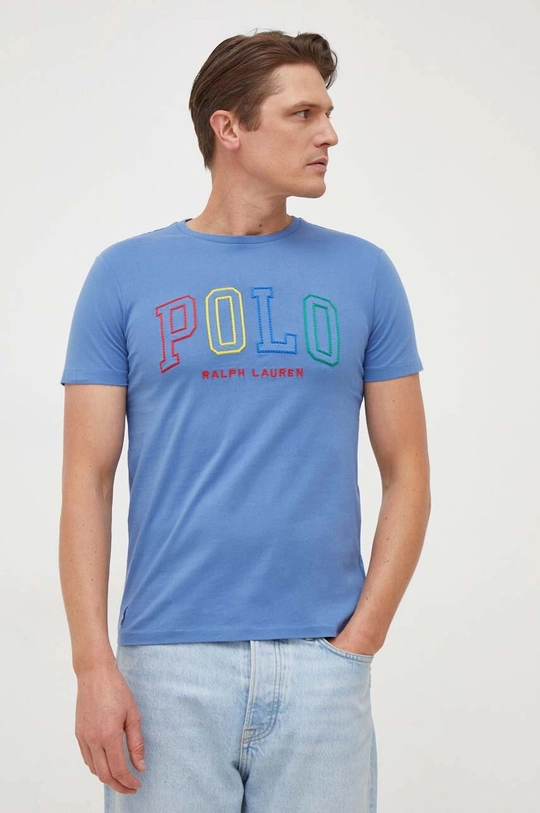 μπλε Βαμβακερό μπλουζάκι Polo Ralph Lauren Ανδρικά